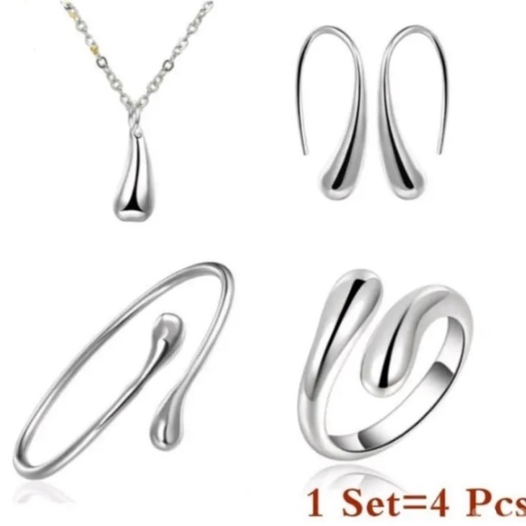 🆕 Sterling silver jewelry set 4 pc - necklace earrings ring bracelet - Picture 2 of 11
